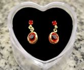 Brinco Banhado a Ouro 18k com Cristal Colorido Vermelho